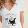 Life Is Better With Yarn Cats And Books Women's Jersey Short Sleeve Deep V-Neck Tshirt