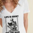 Life Is Short Buy The Book Skeleton Book Lover Reading Women's Jersey Short Sleeve Deep V-Neck Tshirt