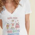 Little Miss 100 Days Smarter Cute Goose Reading Books Girls Women's Jersey Short Sleeve Deep V-Neck Tshirt
