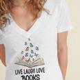 Live Laugh & Love Books Reading Butterfly Book Lover Bookish Premium Women's Jersey Short Sleeve Deep V-Neck Tshirt