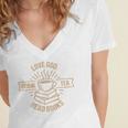 Love God Drink Tea Read Books Lovers Vintage Christian Women's Jersey Short Sleeve Deep V-Neck Tshirt
