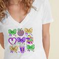 Mardi Gras Teacher Coquette Bow Pencil Apple Book Women Girl Women's Jersey Short Sleeve Deep V-Neck Tshirt Mardi Gras Teacher Coquette Bow Pencil Apple Book Women Girl Women's Jersey Short Sleeve Deep V-Neck Tshirt