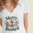Merry And Booked Holiday Reading Winter Book Lover Premium Tri-Blend Women's Jersey Short Sleeve Deep V-Neck Tshirt