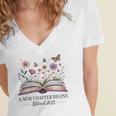 a New Chapter Begins Retired 2025 Floral Book Retirement Women's Jersey Short Sleeve Deep V-Neck Tshirt