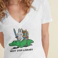 Next Stop Library Reading Book Women's Jersey Short Sleeve Deep V-Neck Tshirt
