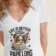 Papillon Dog Breed Life Is Better With Books And Papillons Women's Jersey Short Sleeve Deep V-Neck Tshirt