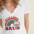 Read A Book Bruh Rainbow Vintage Reading Library Student Women's Jersey Short Sleeve Deep V-Neck Tshirt