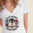 Read Books Be Kind Stay Weird Dragon Book Lover Women's Jersey Short Sleeve Deep V-Neck Tshirt