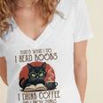 i Read Books And i Know Things Cat Reading Coffee Women's Jersey Short Sleeve Deep V-Neck Tshirt i Read Books And i Know Things Cat Reading Coffee Women's Jersey Short Sleeve Deep V-Neck Tshirt