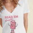 Read 'Em Western Cowgirl Retro Groovy Reading Books Women's Jersey Short Sleeve Deep V-Neck Tshirt