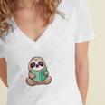 I Read Past My Bedtime Reading Sloth Book Lover Women's Jersey Short Sleeve Deep V-Neck Tshirt