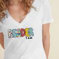 Reader I Am Bookworm Librarian I Heart Read Book Lover Women's Jersey Short Sleeve Deep V-Neck Tshirt