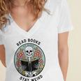 Reader Skeleton Read Books Be Kind Stay Weird Women's Jersey Short Sleeve Deep V-Neck Tshirt Reader Skeleton Read Books Be Kind Stay Weird Women's Jersey Short Sleeve Deep V-Neck Tshirt