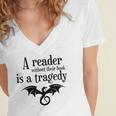 A Reader Without Their Book Is A Tragedy Dragon Rider Women's Jersey Short Sleeve Deep V-Neck Tshirt