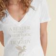 A Reader Without Their Book Is Tragedy Vintage Book Quote Women's Jersey Short Sleeve Deep V-Neck Tshirt