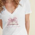 Reading Books Mom Mothers Day Coquette Pink Bow Book Lovers Women's Jersey Short Sleeve Deep V-Neck Tshirt Reading Books Mom Mothers Day Coquette Pink Bow Book Lovers Women's Jersey Short Sleeve Deep V-Neck Tshirt