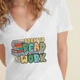 Reading Born To Read Forced To Work Bookish Book Lover Women's Jersey Short Sleeve Deep V-Neck Tshirt