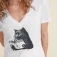 Reading Cat Cat Book Lover Women's Jersey Short Sleeve Deep V-Neck Tshirt