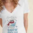 Reading Is Snow Much Fun Book Lover Winter Snowman Humor Women's Jersey Short Sleeve Deep V-Neck Tshirt