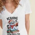 Reading Is Snow Much Fun Christmas Bookworm Snowman Reading Women's Jersey Short Sleeve Deep V-Neck Tshirt Reading Is Snow Much Fun Christmas Bookworm Snowman Reading Women's Jersey Short Sleeve Deep V-Neck Tshirt