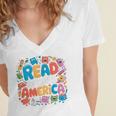 Reads Across Tee America Reading Teacher Books Reader Kids Women's Jersey Short Sleeve Deep V-Neck Tshirt Reads Across Tee America Reading Teacher Books Reader Kids Women's Jersey Short Sleeve Deep V-Neck Tshirt