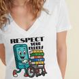 Respect Elders Cellphone Pushing Books In a Wheelchair Women's Jersey Short Sleeve Deep V-Neck Tshirt Respect Elders Cellphone Pushing Books In a Wheelchair Women's Jersey Short Sleeve Deep V-Neck Tshirt