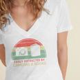 Retro Easily Distracted By Cameras & Books Photography Women's Jersey Short Sleeve Deep V-Neck Tshirt