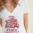 Retro Groovy Valentine Men Women Kid Tees By Emily All Booked For Valentines Book Reading Bookworm Nerdy Women's Jersey Short Sleeve Deep V-Neck Tshirt