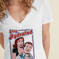Retro Vampire Book Cover Style Stay Hydrated Halloween Women's Jersey Short Sleeve Deep V-Neck Tshirt