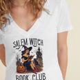 Salem Witch Book Club Bookish Retro Halloween Cat Women's Jersey Short Sleeve Deep V-Neck Tshirt