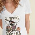 Salem Witch Book Club Raccoon Reading Women's Jersey Short Sleeve Deep V-Neck Tshirt