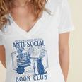 Sarcastic Anti Social Book Club Cat Skull Book Lover Women's Jersey Short Sleeve Deep V-Neck Tshirt Sarcastic Anti Social Book Club Cat Skull Book Lover Women's Jersey Short Sleeve Deep V-Neck Tshirt