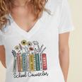 School Counselor Wildflower Book School Counseling Life Women's Jersey Short Sleeve Deep V-Neck Tshirt