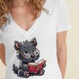 Scottish Terrier Reading a Book Dog Women's Jersey Short Sleeve Deep V-Neck Tshirt