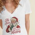 He Sees What You'Ve Been Reading Bookish Christmas Humor Women's Jersey Short Sleeve Deep V-Neck Tshirt He Sees What You'Ve Been Reading Bookish Christmas Humor Women's Jersey Short Sleeve Deep V-Neck Tshirt
