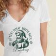 He Sees What You'Ve Been Reading Bookish Christmas Women's Jersey Short Sleeve Deep V-Neck Tshirt