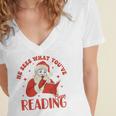 He Sees What You'Ve Been Reading Santa Book Women's Jersey Short Sleeve Deep V-Neck Tshirt He Sees What You'Ve Been Reading Santa Book Women's Jersey Short Sleeve Deep V-Neck Tshirt
