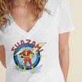 Shazam Comic Book Art Heroic Portrait Vintage Women's Jersey Short Sleeve Deep V-Neck Tshirt