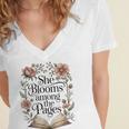 She Blooms Among The Pages Women Mom Wife Floral Book Lover Women's Jersey Short Sleeve Deep V-Neck Tshirt