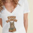 SHHH Happens Librarian Cat Books Library Women's Jersey Short Sleeve Deep V-Neck Tshirt