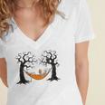 Skeleton Reading Book In Hammock Halloween Reader Women's Jersey Short Sleeve Deep V-Neck Tshirt