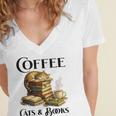 Sleeping Cat And Books With Coffee Lover Women's Jersey Short Sleeve Deep V-Neck Tshirt Sleeping Cat And Books With Coffee Lover Women's Jersey Short Sleeve Deep V-Neck Tshirt