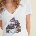 Snowman Reading Book Lovers Christmas Bookworm Librarian Women's Jersey Short Sleeve Deep V-Neck Tshirt