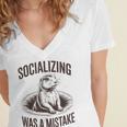 Socializing Was a Mistake Prairie Dog Introverts Humor Women's Jersey Short Sleeve Deep V-Neck Tshirt