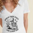 Spread Those Pages Like A Good Girl Skeleton Floral Book Women's Jersey Short Sleeve Deep V-Neck Tshirt Spread Those Pages Like A Good Girl Skeleton Floral Book Women's Jersey Short Sleeve Deep V-Neck Tshirt