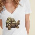 Sulcata Tortoise Reading A Book Women's Jersey Short Sleeve Deep V-Neck Tshirt