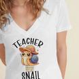 Teacher Snail With Glasses On Books Cute Pre-K Kindergarten Women's Jersey Short Sleeve Deep V-Neck Tshirt Teacher Snail With Glasses On Books Cute Pre-K Kindergarten Women's Jersey Short Sleeve Deep V-Neck Tshirt