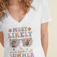 Teacher Summer Break Most Likely To Read Books All Summer Women's Jersey Short Sleeve Deep V-Neck Tshirt