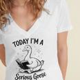 Today I'm A Serious Goose Animal Reading Book Lovers Women's Jersey Short Sleeve Deep V-Neck Tshirt