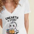 Unearth a Story Cute Dinosaur Summer Reading 2026 Dino Book Women's Jersey Short Sleeve Deep V-Neck Tshirt Unearth a Story Cute Dinosaur Summer Reading 2026 Dino Book Women's Jersey Short Sleeve Deep V-Neck Tshirt